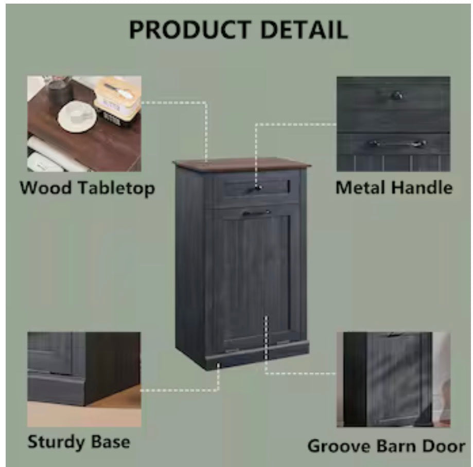 Tilt Out Laundry Hamper Cabinet/Farmhouse Trash Can Cabinet with Drawer