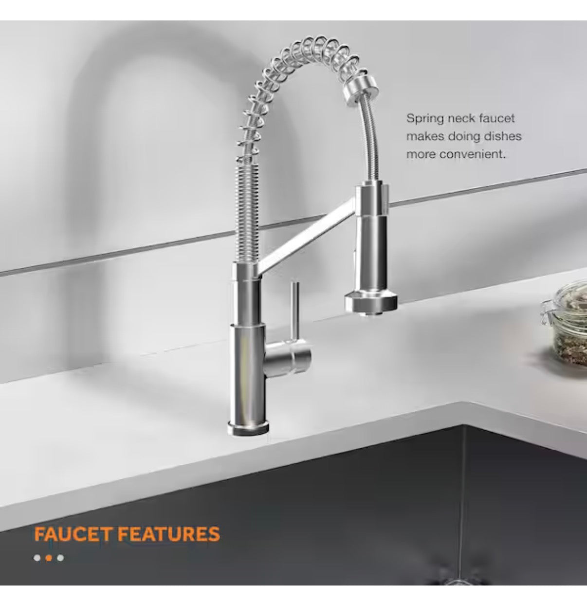 Glacier Bay Tight Radius 36 inch Undermount Single Bowl 18 Gauge Stainless Steel Kitchen Sink with Spring Neck Faucet