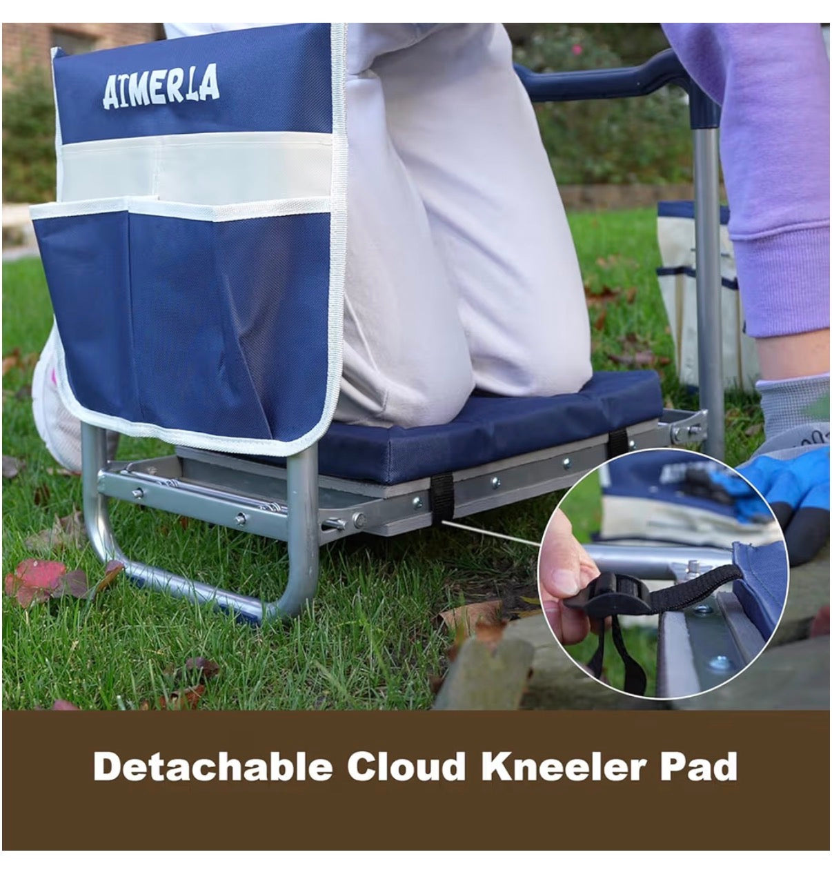 Foldable Kneeler Seat Heavy Duty (Detachable Cloud Kneeler Pad) Garden Stool 2 Large Tool Bags Portable Bench for Indoor/Outdoor (Brown) (New in Box)
