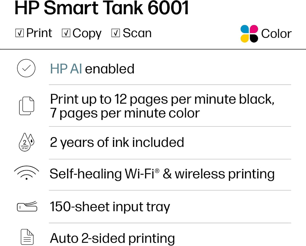 HP Smart Tank 6001 Wireless All-in-One Ink Tank Printer