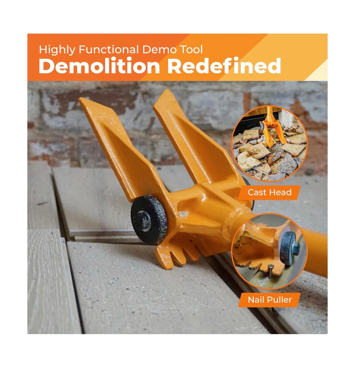 60 Inch Flooring Demo Bar with Steel Wheels Heavy Duty Rolling Pry Bar for Hardwood, Laminate, Vinyl, Tile Underlayment & Subfloor Removal Long Handle Steel Crowbar & Nail Puller (New)