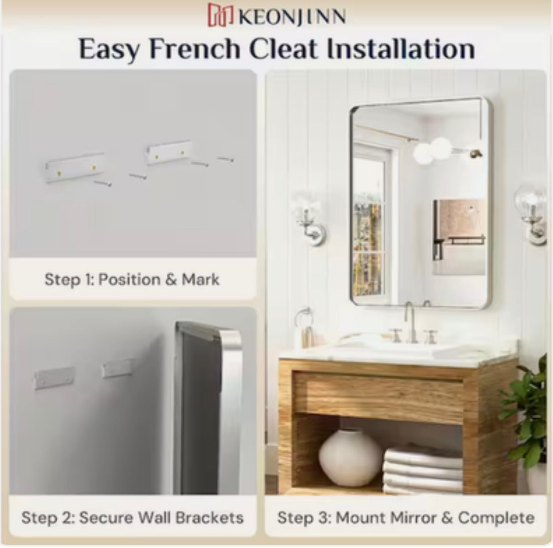20 Inch X 30 Inch Modern Aluminum Framed Bathroom Mirror (Brushed Nickel) (New in Box)