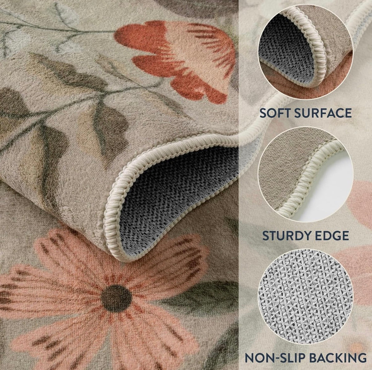 Lahome Floral Washable Rugs 8 Ft. X 10 Ft., Non Slip Soft Bedroom Rug Stain Resistant Ultra Thin Rug for living Room Boho Rug Accent Carpet for Dinning Room, Office (New in Box)
