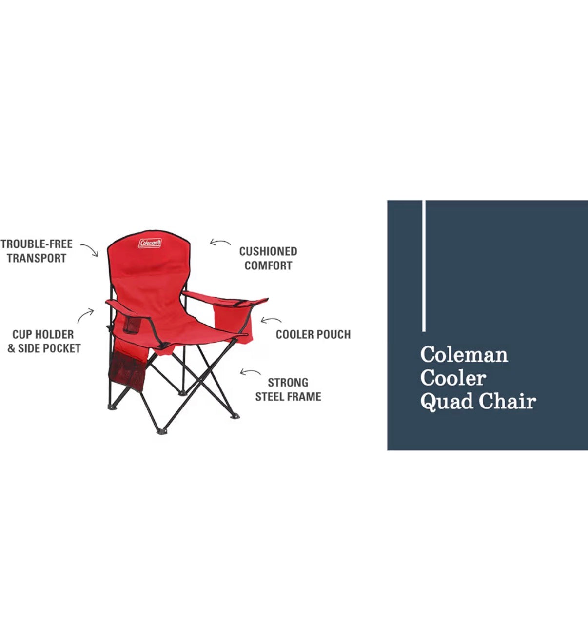 Coleman Poratble Camping Chair with 4-Can Cooler, Cushioned Seat & Back with Side Pockets & Cup Holder, Carry Bag Included, Great for Camping, Tailgating, Firepits, Patio & More (Red) (New in Box)