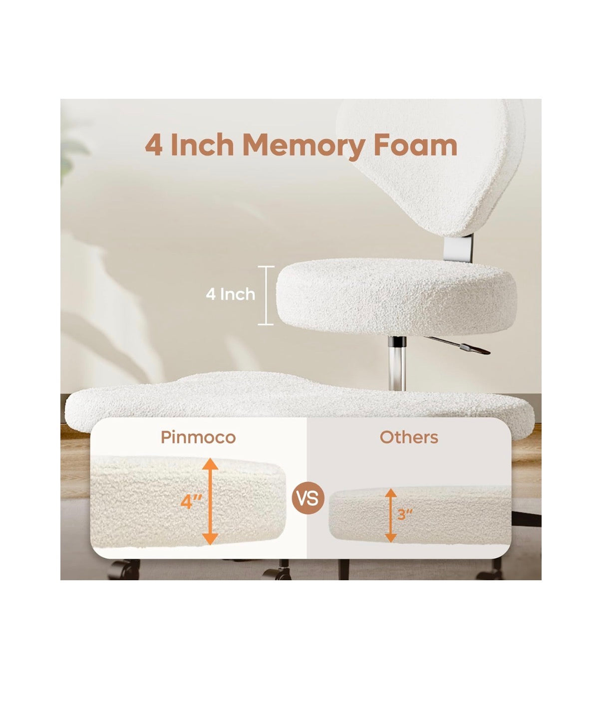 Ergonomic Cross Legged Chair 360 Degree Swivel, Lumbar Support Cross Legged ADHD Chair The All in One Meditation and Office Seat (Teddy Plush Fabric Off White) (New in Box)
