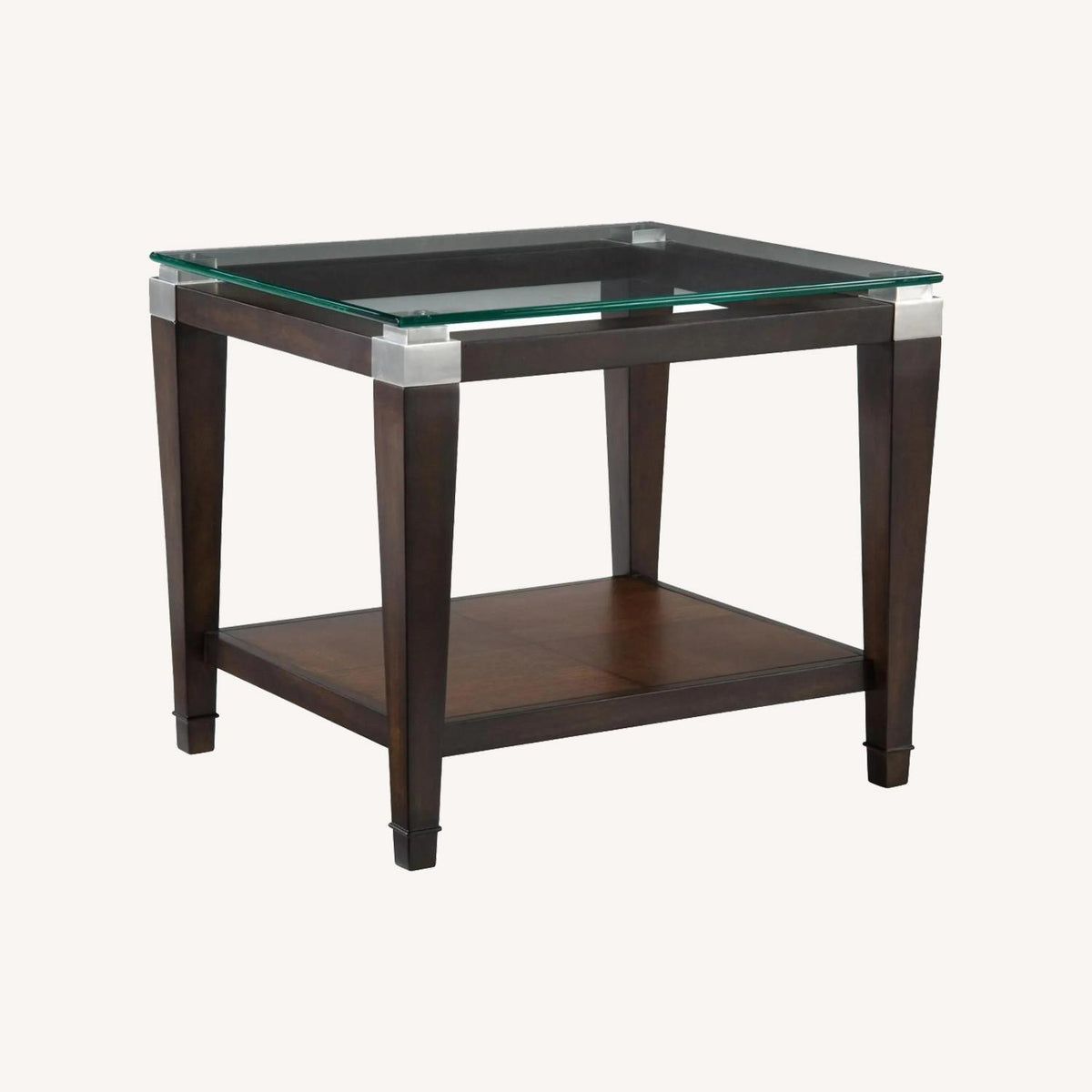 Raymour & Flanigan Dunhill Wood and Glass End Table