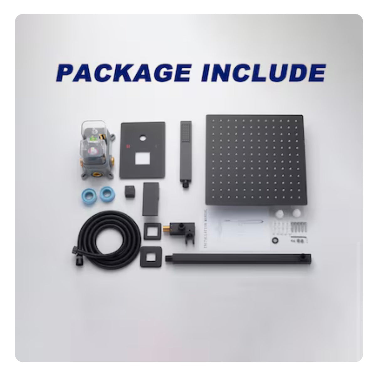 Modern Matte Black 12 Inch Dual Head Built In Shower Faucet System with 2 Way Diverter Pressure Balanced Valve Included