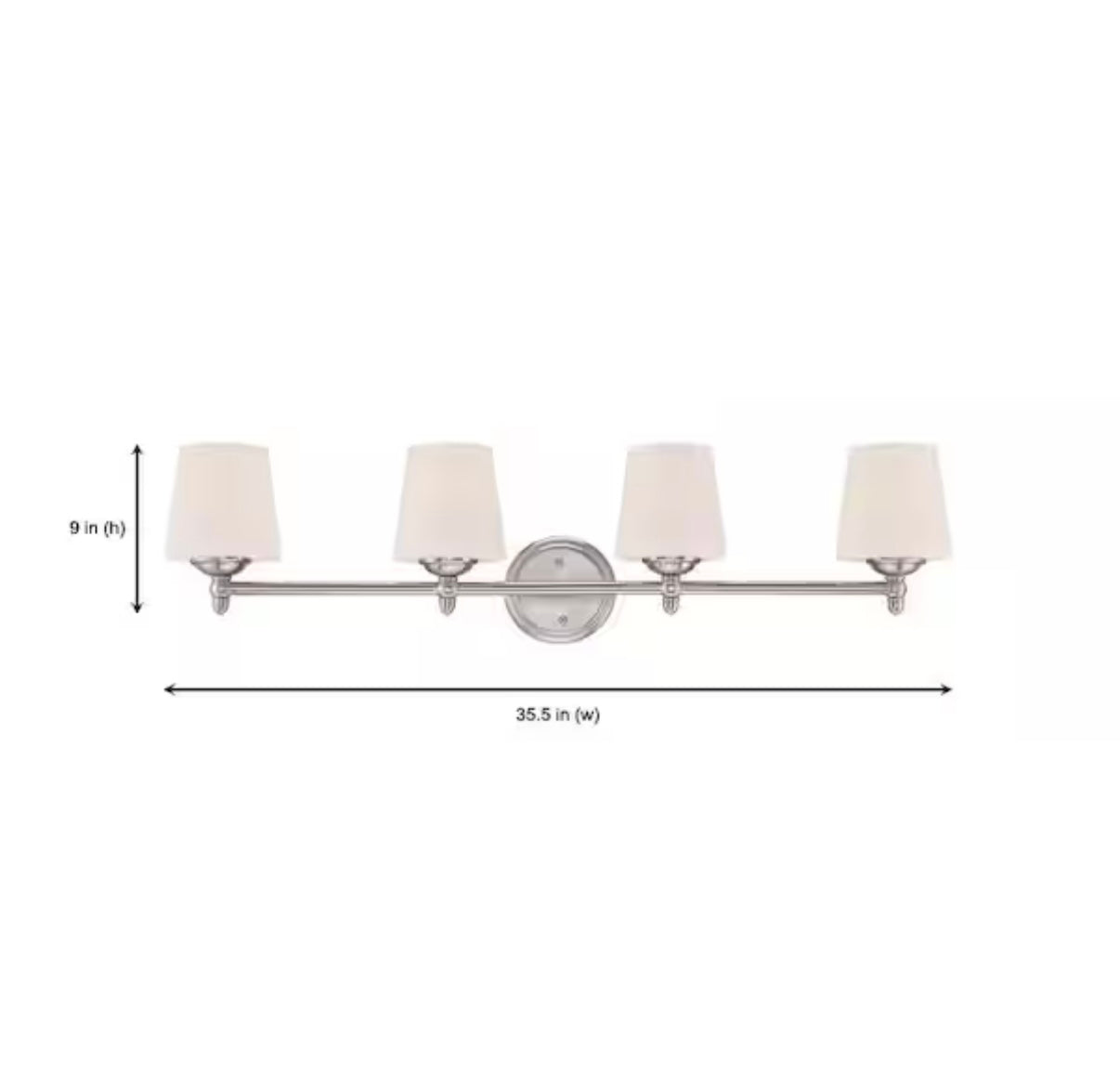Darcy 36" 4-light brushed nickel transitional vanity light with white opal glass shade