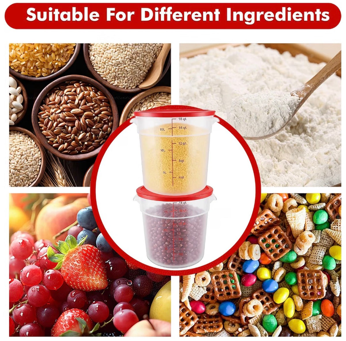 2 Pack Food Storage Container with Lid, 16 Quart Commercial Storage Box with Scale & Handle, Cake Making, Dough, Marinating Meat, Kitchen Supplies Round 16 Quart (New in Box)