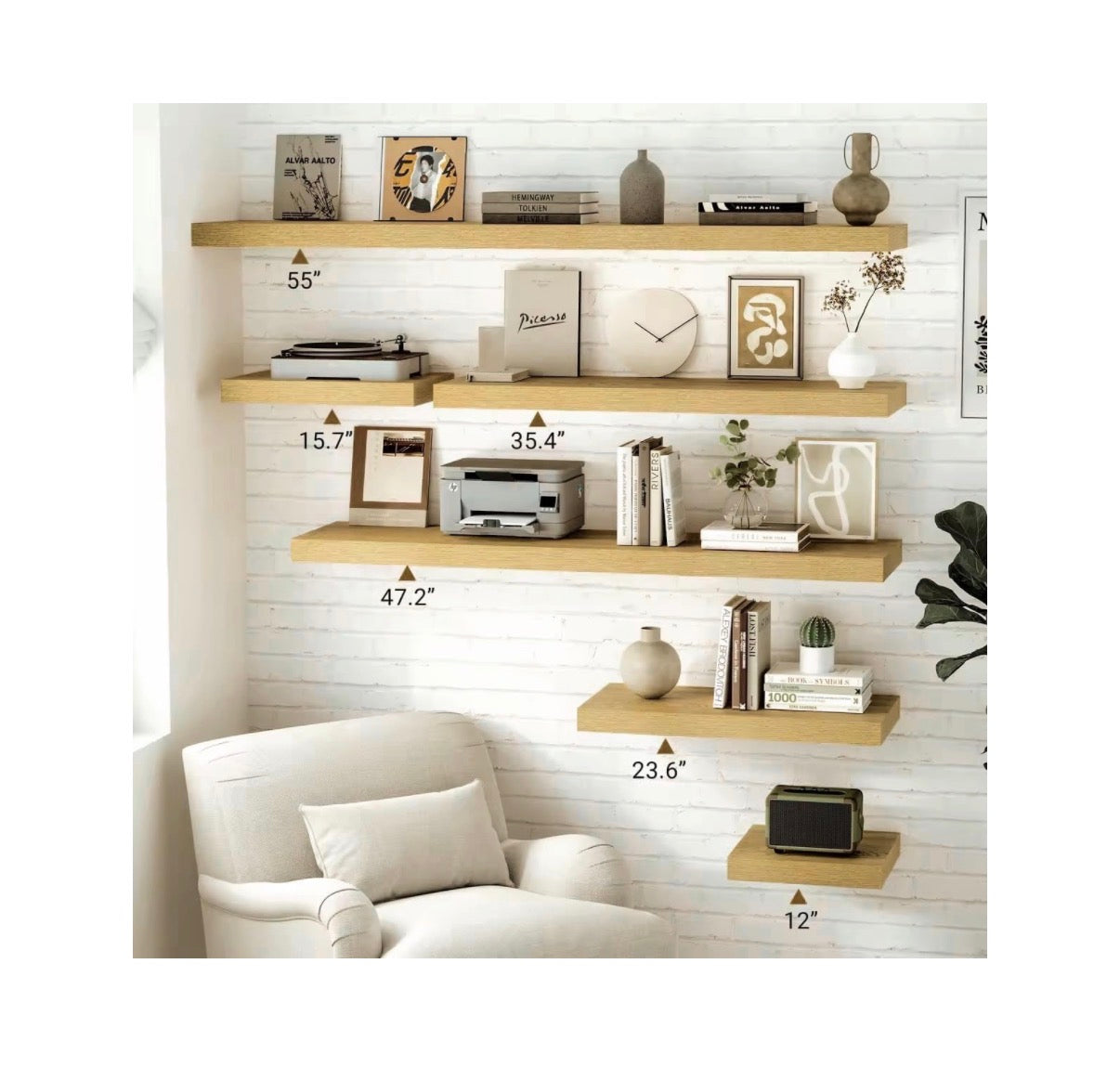 12 Inch Deep Floating Shelves 35.4 Inch Long, Thick Wall Shelves with Invisible Brackets for Bedroom, Bathroom, Living room, Kitchen, Office, Rustic Farmhouse Decor 36 Inch X 12 Inch X 1,.5 Inch Set of 2 (Oak) (New in Box)