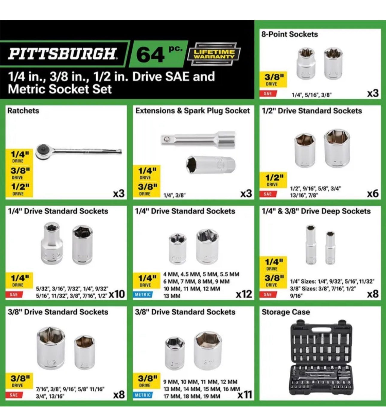 Pittsburgh 64 Piece Socket Set