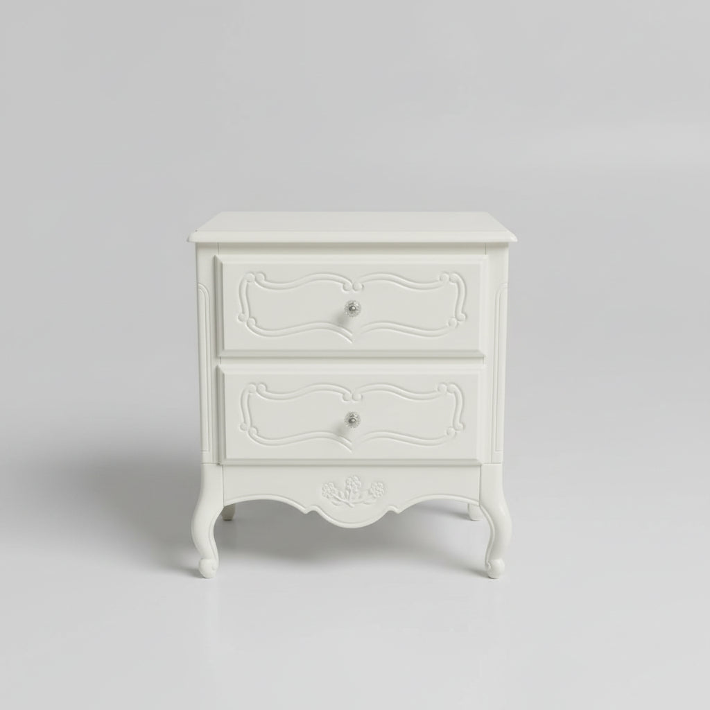 White Vintage-Style Two-Drawer Nightstand