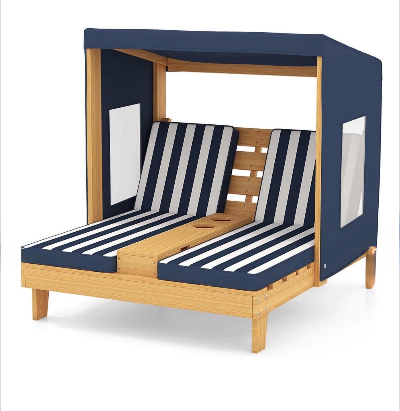 Outdoor Wood Double Seat Kids Lounge Chair w/ Canopy
