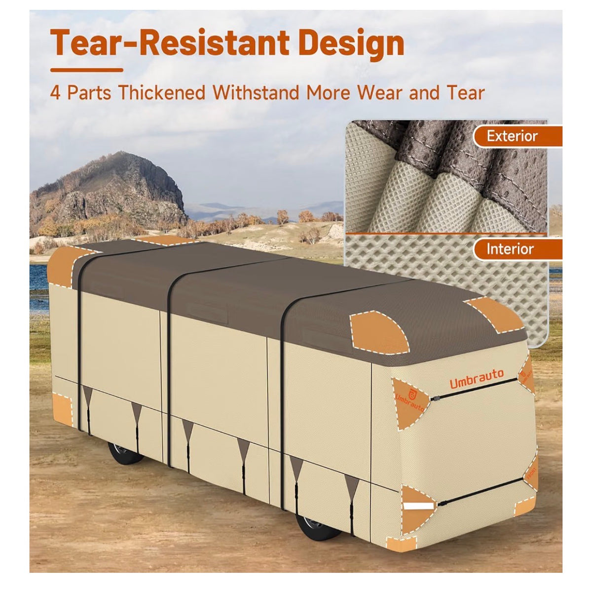 Class A RV Cover 37 Ft-40 Ft. Upgraded Heavy Duty 9 Layers Top Class A Motor Home Cover, Windproof & Breathable Toy Hauler Trailer Covers Includes 3 Extra Straps & Gutter Covers (Brown/Beige) (New in Box)