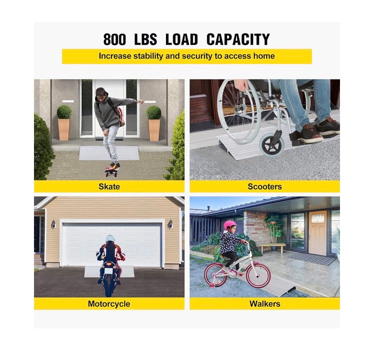 Door Threshold Ramp 2 Inch Rise Door Ramp Aluminum Entry Ramp or Doorway Rated 800 Ibs Load Compacity for Wheelchair, Scooters, Powerchair, or Walkers