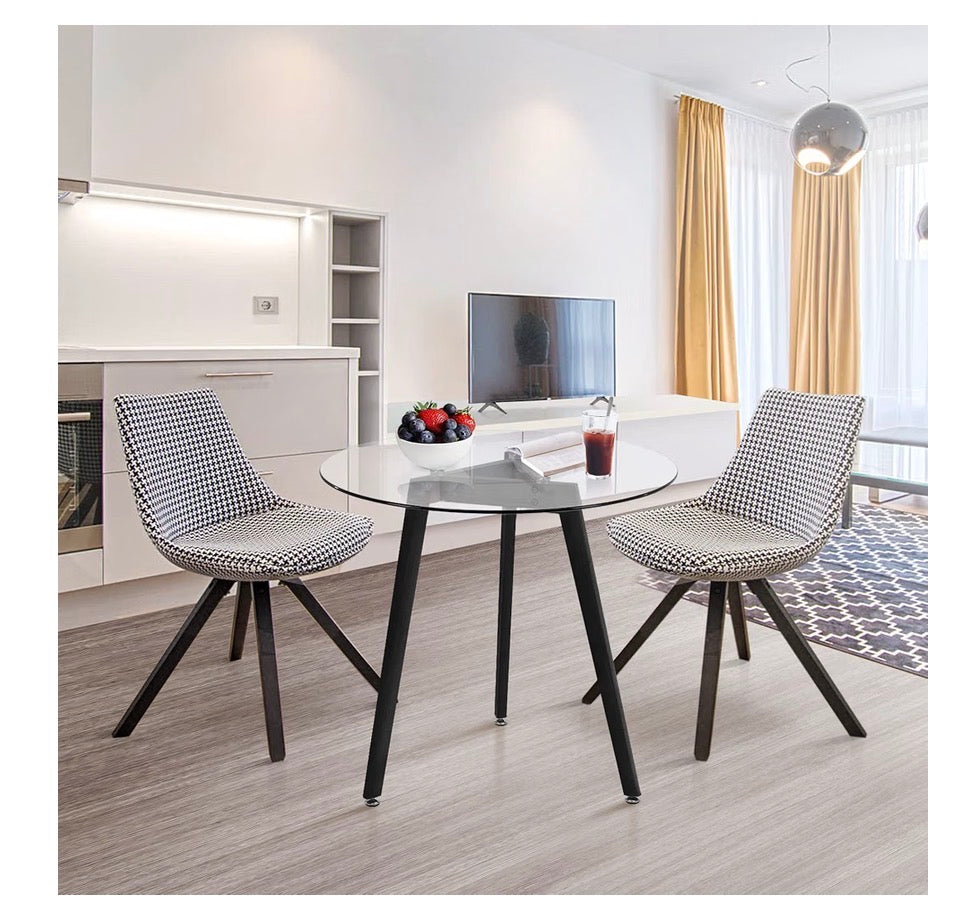 Round Glass Dining Table for 2-4 People, 31.5 Inch Modern Circle Kitchen Table with Wood Legs for Dining Room, Living Room or Restaurant, Space Saving (Black) (New in Box)