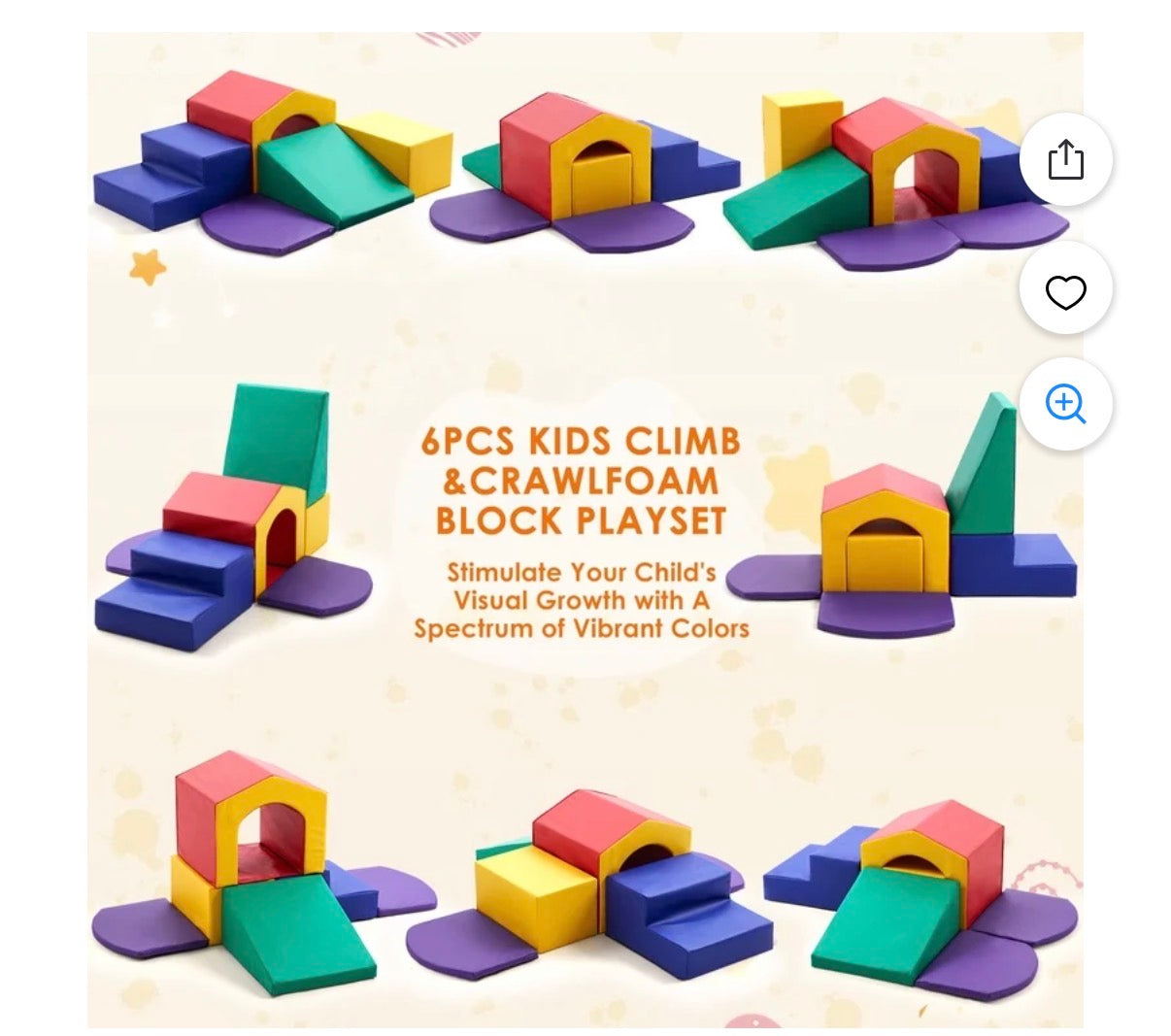 6 Piece Soft Climbing Toys for Toddlers PU Leather Gym Climb And Crawl Play Set for Indoor Blue+Green+Yellow