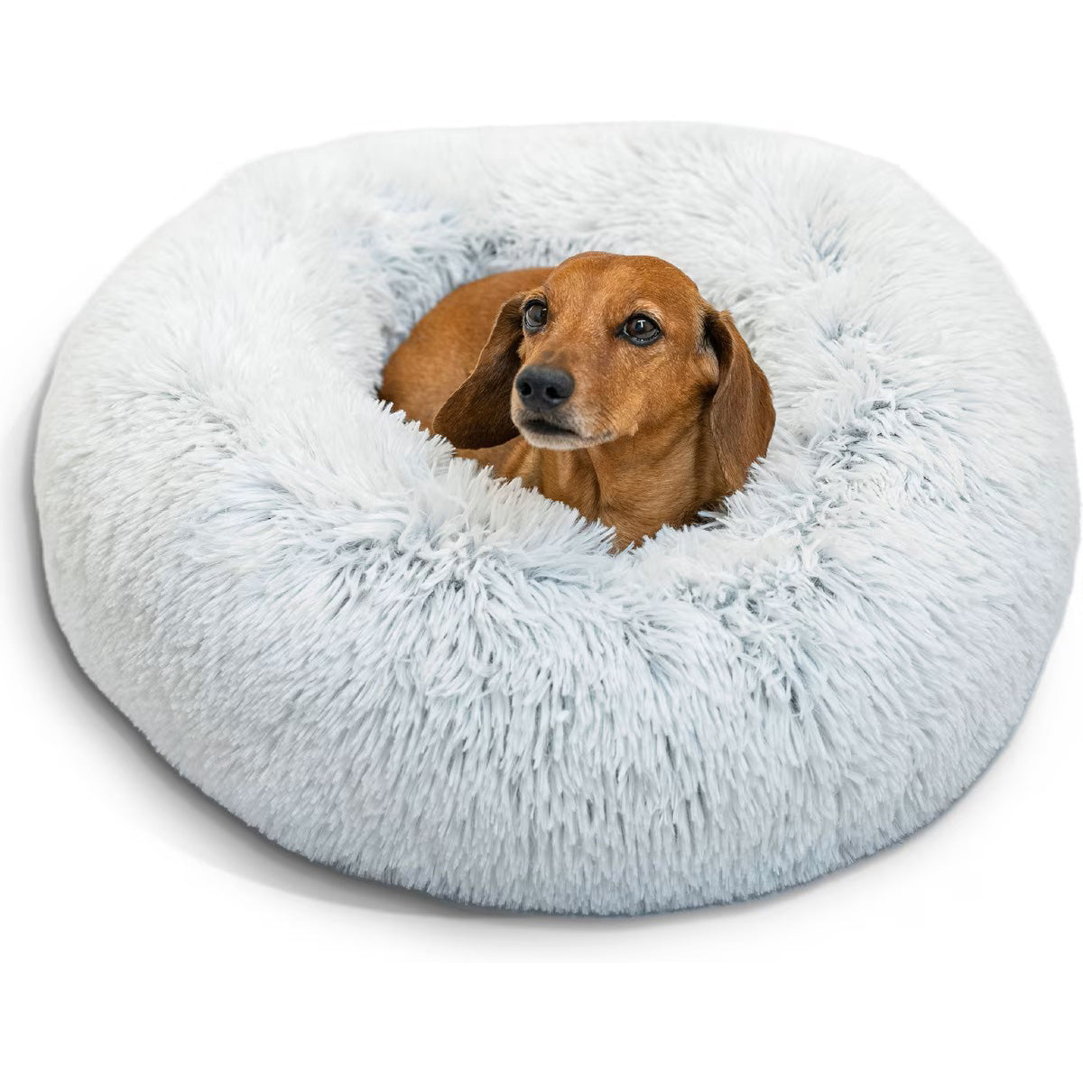Calming Shag Fur Donut Cuddler Dog Bed, Frost, 23" Round-17" Sleeping Surface
