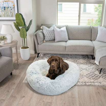 Calming Shag Fur Donut Cuddler Dog Bed, Frost, 30" Round-23" Sleeping Surface