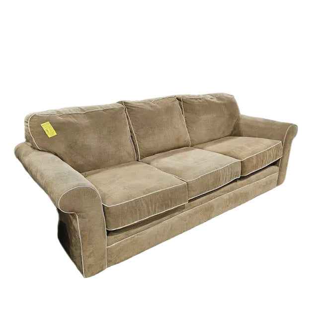 Tan Three-Seat Microfiber Sofa