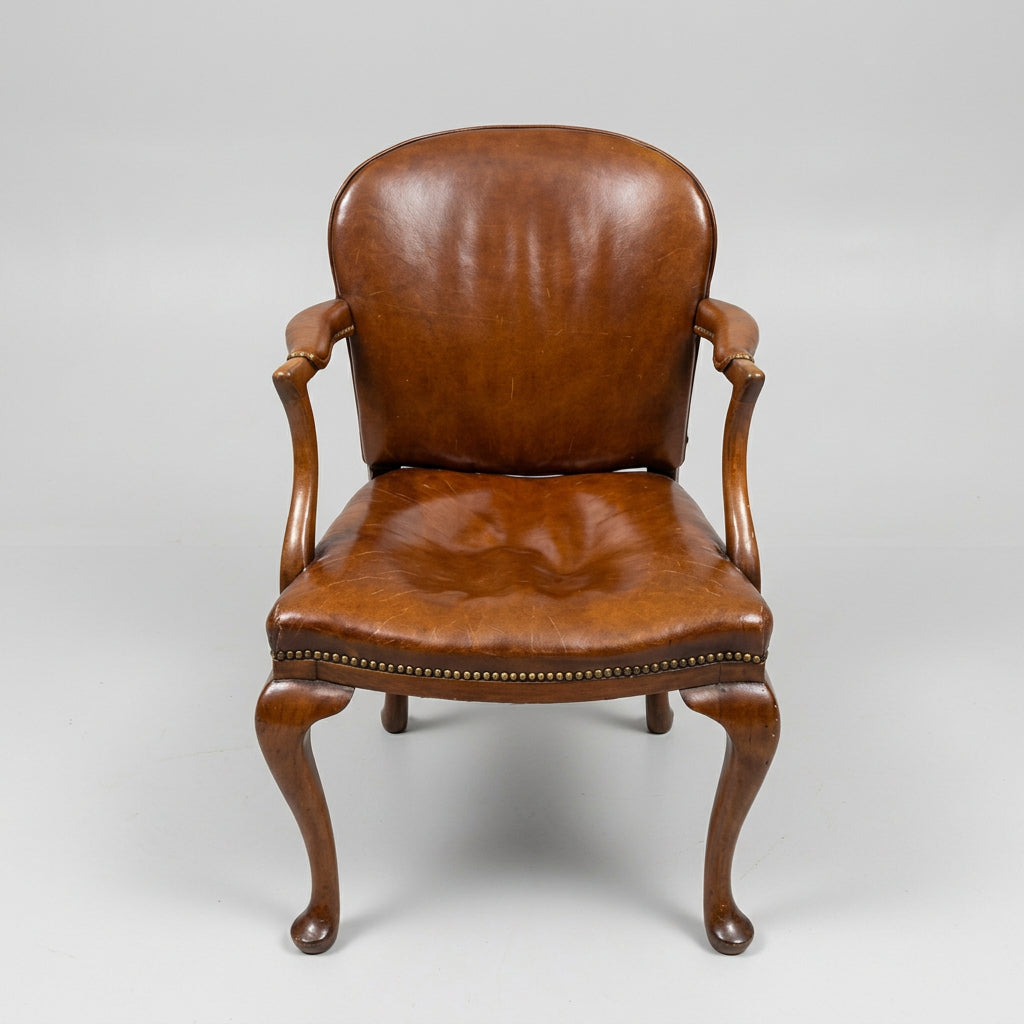 Queen Ann Style Leather Armchair