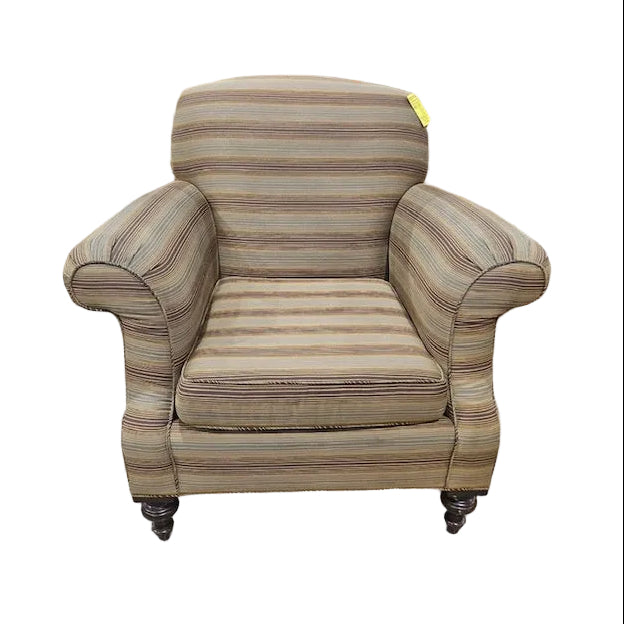 Traditional Upholstered Club-Style Striped Armchair