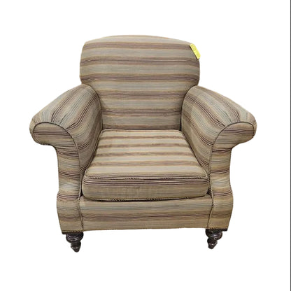 Traditional Upholstered Club-Style Striped Armchair