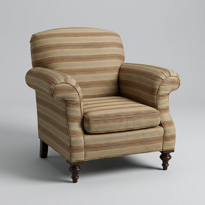 Traditional Upholstered Club-Style Striped Armchair