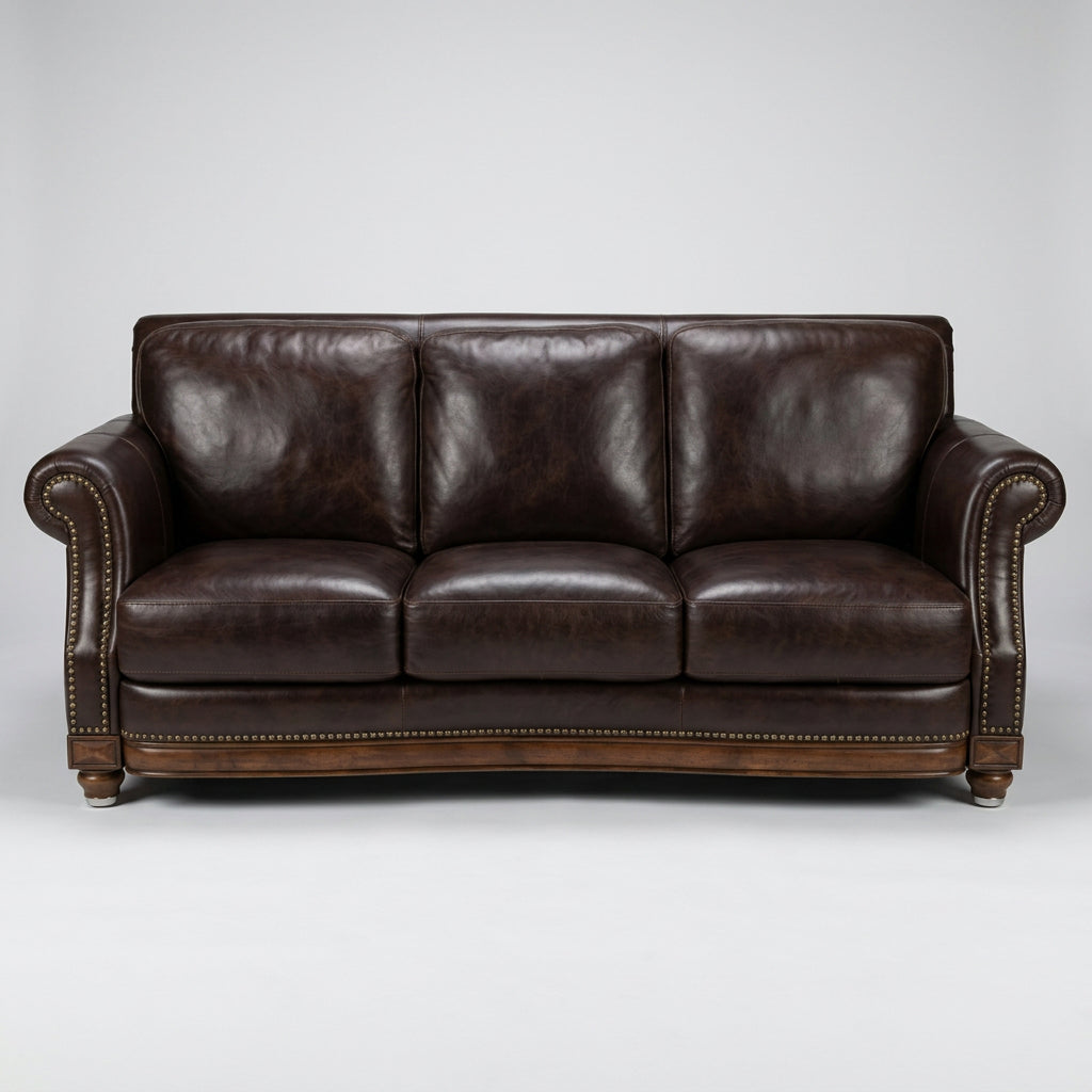 Traditional-Style Three-Seater Leather Sofa