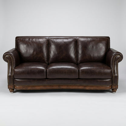 Traditional-Style Three-Seater Leather Sofa