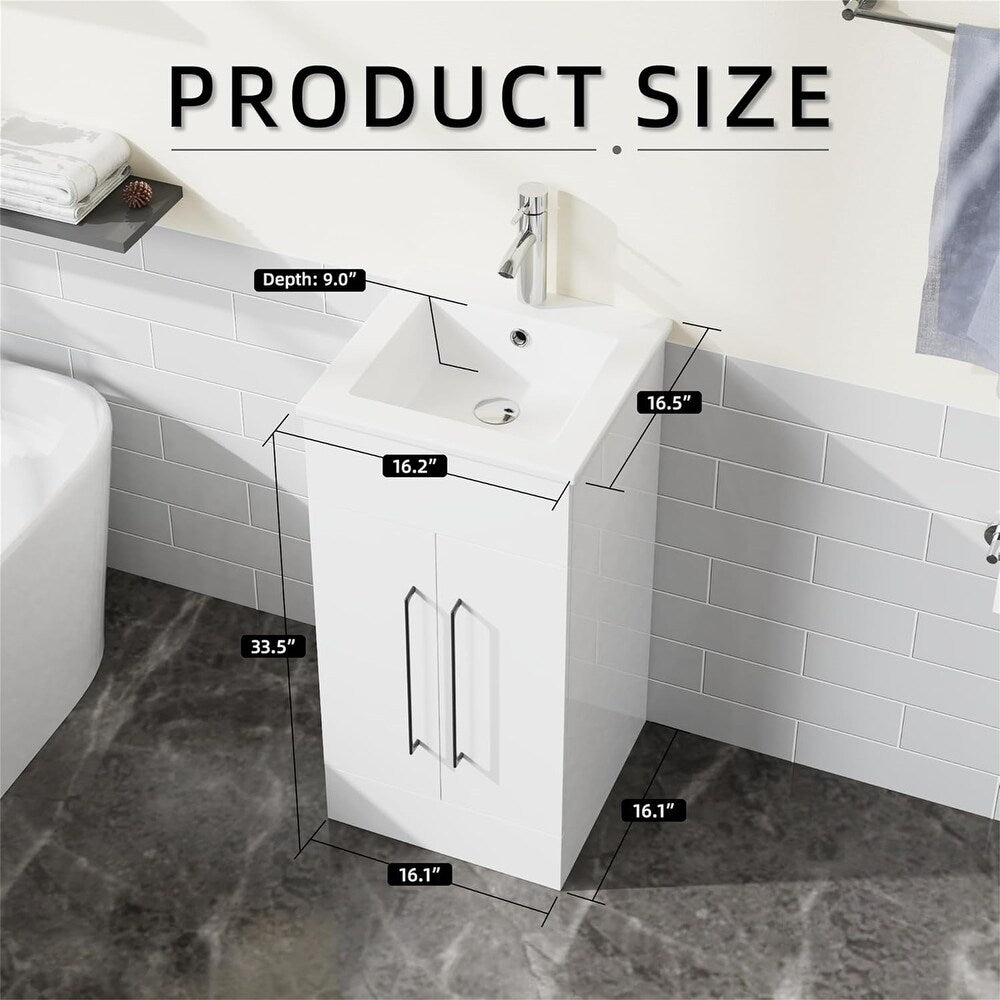 16" Freestanding Bathroom Vanity with Ceramic Sink, Storage Cabinet