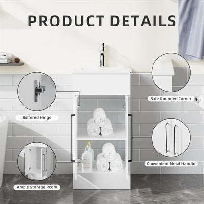 16" Freestanding Bathroom Vanity with Ceramic Sink, Storage Cabinet