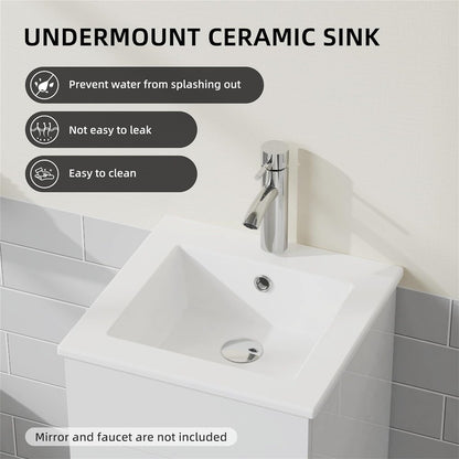 16" Freestanding Bathroom Vanity with Ceramic Sink, Storage Cabinet