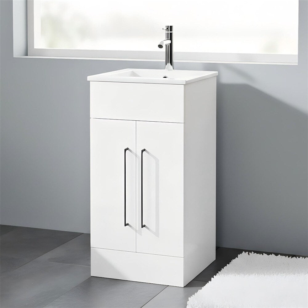 16" Freestanding Bathroom Vanity with Ceramic Sink, Storage Cabinet