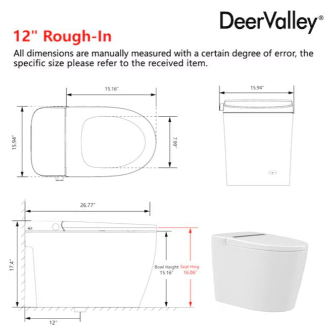 DeerValley Vertex White Single Elongated Standard Height Smart Close