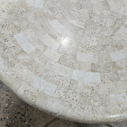 Tessellated Stone Round Side Table with Brass Base