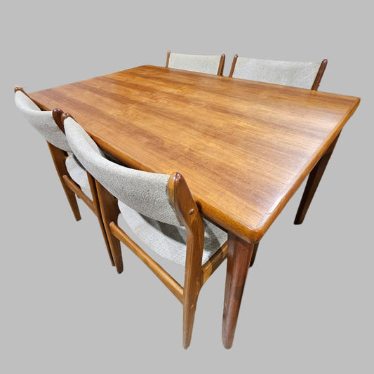 Vintage Teak Table w/Hidden Leaves and 4 Chairs