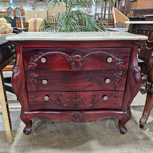 Carved Bombe Chest with Marble Top