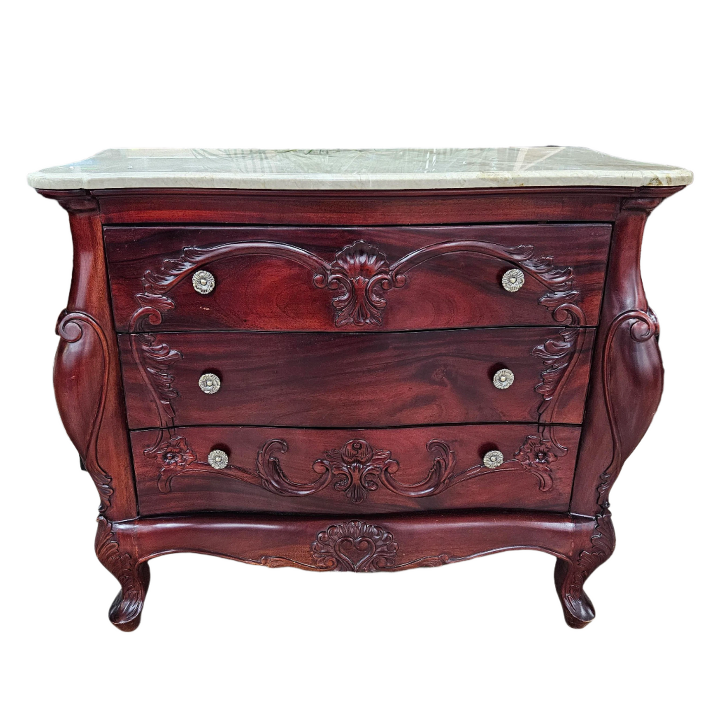 Carved Bombe Chest with Marble Top