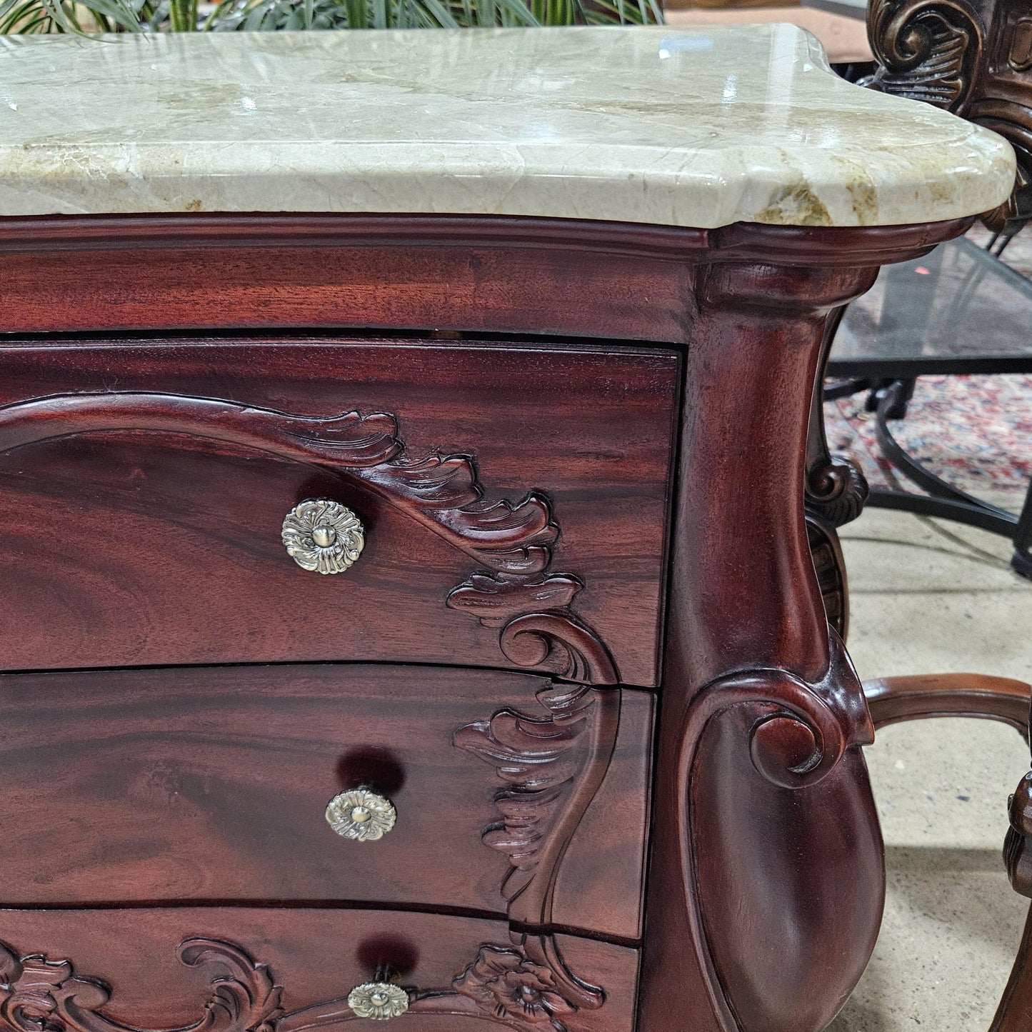 Carved Bombe Chest with Marble Top