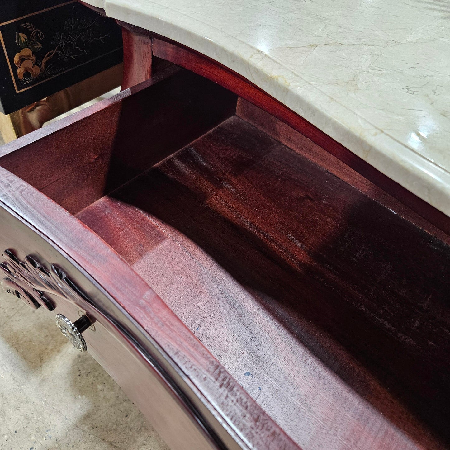 Carved Bombe Chest with Marble Top