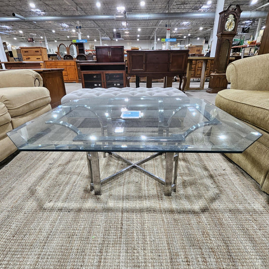 42" chrome and glass coffee table