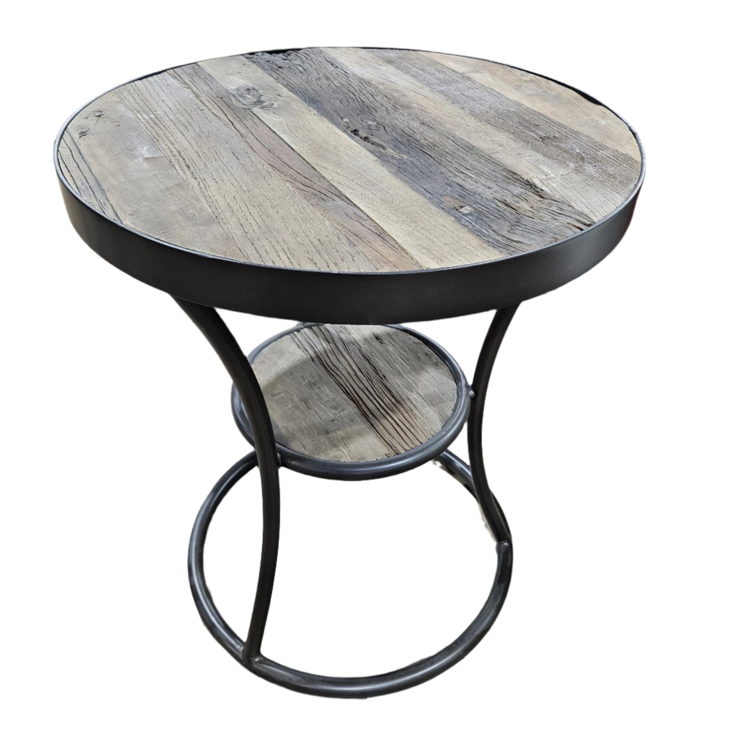 Distressed Wood & Metal End Table