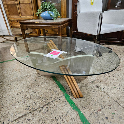 Vintage Glass and Wood Cocktail Table