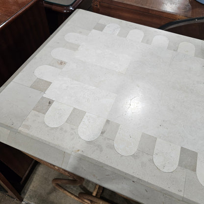 Vintage Wrought Iron Console Table With Tessellated Stone Top and Wine Rack