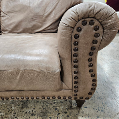 Light Brown Studded Distressed Leather Sofa