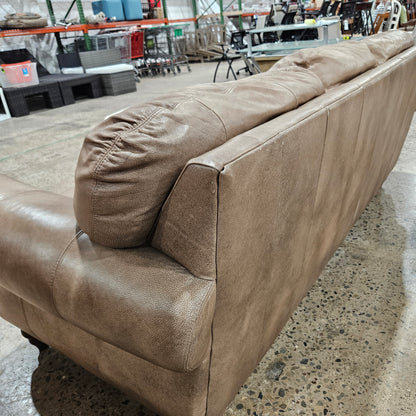 Light Brown Studded Distressed Leather Sofa