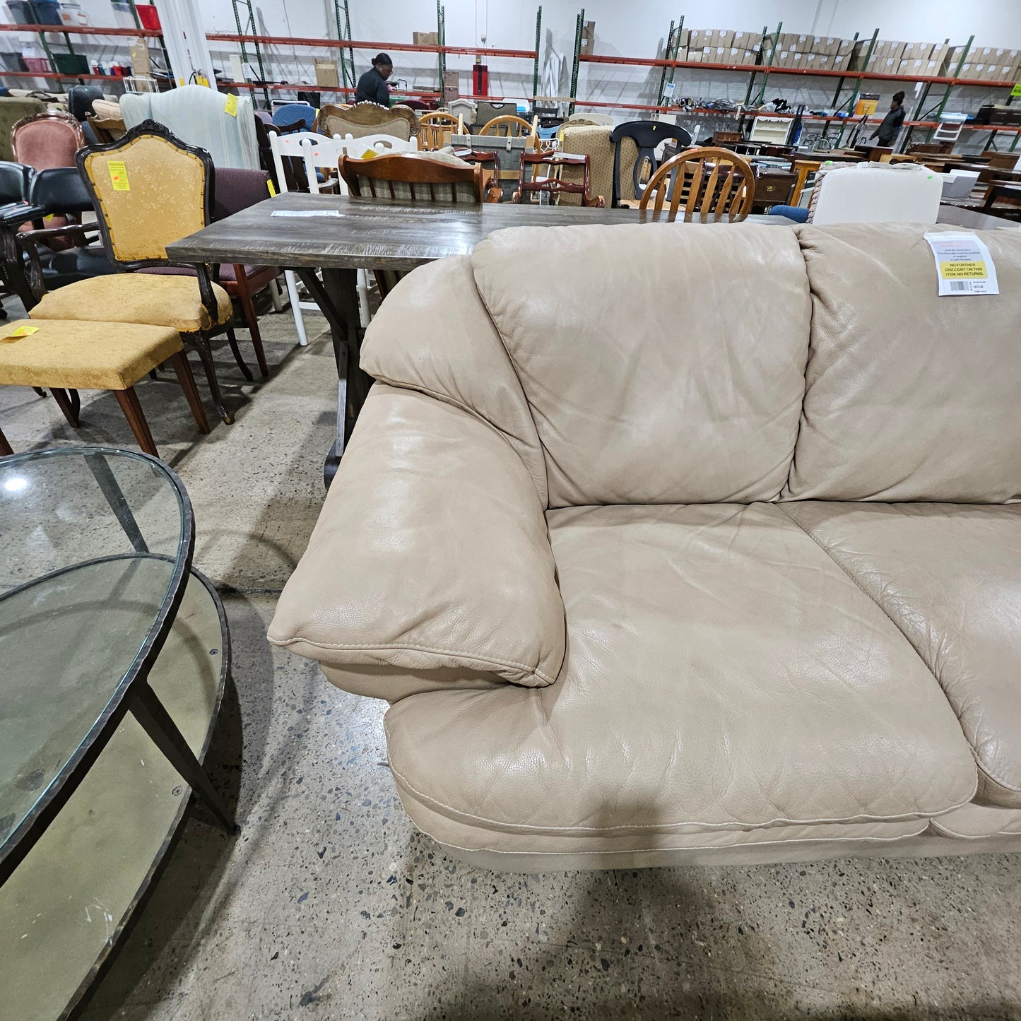 Natuzzi Beige Leather Sectional Couch Sofa