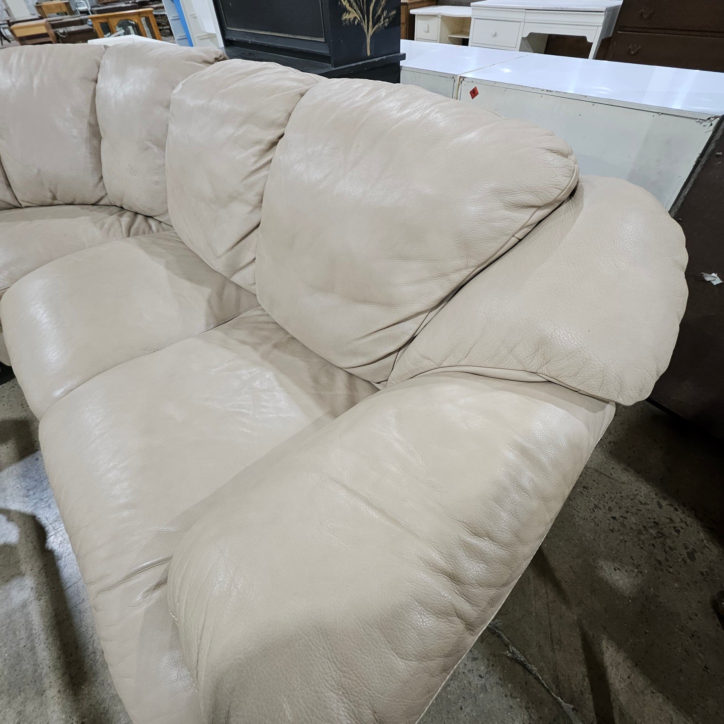 Natuzzi Beige Leather Sectional Couch Sofa