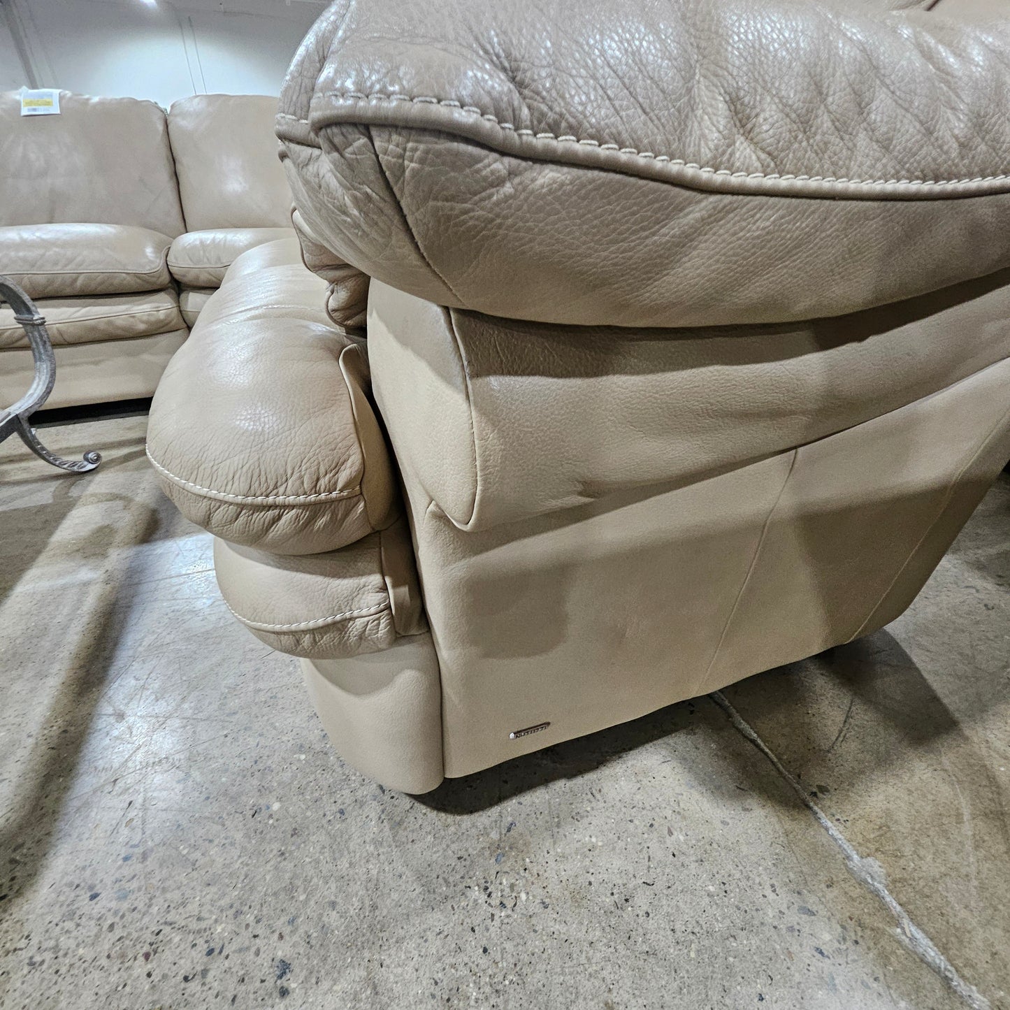 Natuzzi Beige Leather Sectional Couch Sofa